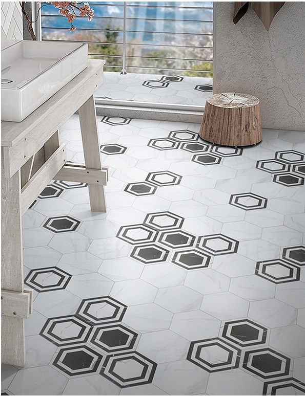 ٻҾ2 ͧԹ : Black and White Marble Crack Hexagon Brick Bathroom Wall Tiles Restaurant Feature Tiles Hexagon Border Tiles 230